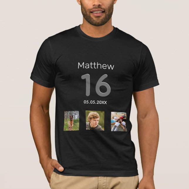 Camiseta Foto-monograma personalizado de 16 anos (Frente)
