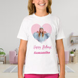 Camiseta Foto: nome cardíaco, aniversariante rosa<br><div class="desc">Personalize e adicione um nome e uma dentro de foto no quadro em forma de coração. Texto rosa.</div>