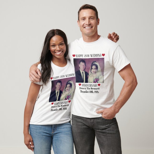 Camiseta Foto personalizada, 25 de texto branco de aniversá (Unissex)