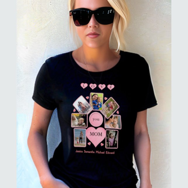 Camiseta Foto personalizada AMA você MÃE com Corações Preto (Criador carregado)