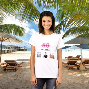 Camiseta Foto personalizada de 50 anos - mulher rosa monogr
