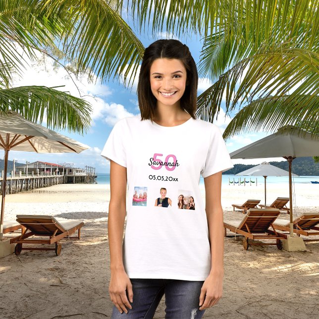 Camiseta Foto personalizada de 50 anos - mulher rosa monogr (Criador carregado)
