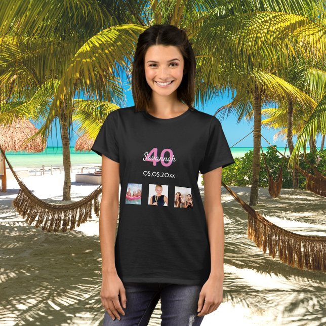 Camiseta Foto personalizada de aniversário de 40 anos monog (Criador carregado)