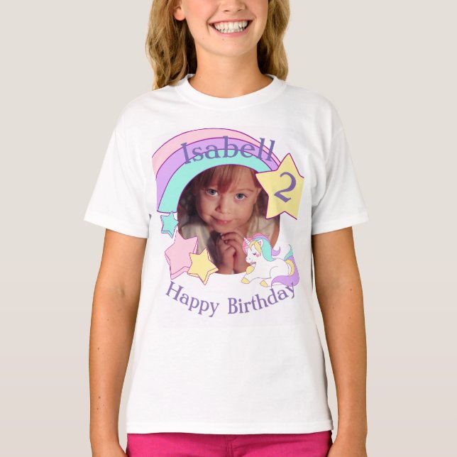 Camiseta Foto personalizada de aniversário do Unicorn (Frente)
