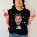 Camiseta Foto personalizada de Festa de aniversário curiosa<br><div class="desc">Injete uma dose de riso e diversão personalizada na cesta de aniversário com nossa Engraçada Festa de aniversário Personalizada Foto-Shirt. Esta camisa não é apenas uma véspera de aniversário comum; é uma maneira hilária e memorável de celebrar o convidado de honra. Com uma divertida design de camisa de aniversário combinando,...</div>