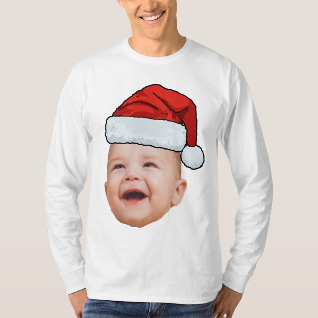 Camiseta Foto personalizada do rosto do bebê Papai Noel Nat (Frente)