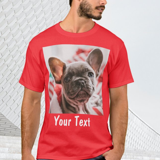Camiseta Foto personalizada e texto vermelho (Criador carregado)