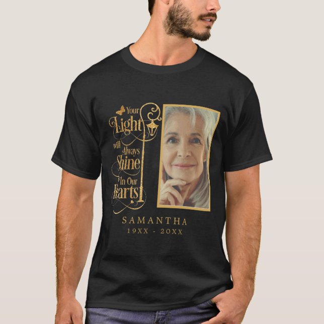 Camiseta Foto Personalizada Funeral Dourada Negra Memorial  (Frente)