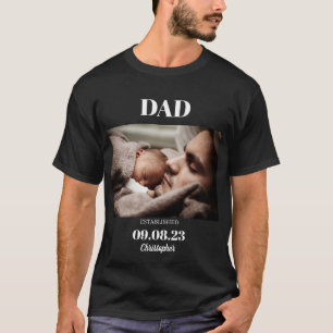 Camiseta Foto Personalizada Pai Estabeleceu Nome Data de Na