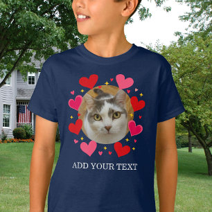 Camiseta Foto Personalizada Texto Vermelho Corações Criança