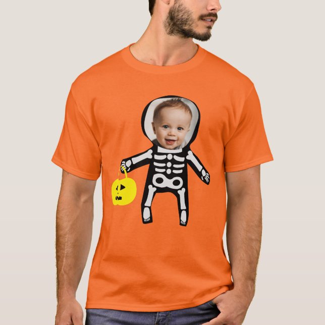 Camiseta Foto personalizada, truque de esqueleto do Hallowe (Frente)