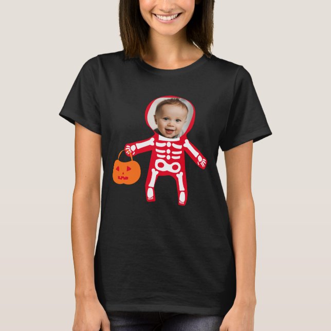Camiseta Foto personalizada, truque de esqueleto do Hallowe (Frente)