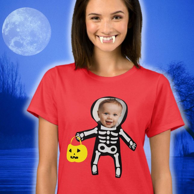 Camiseta Foto personalizada, truque de esqueleto do Hallowe (Criador carregado)