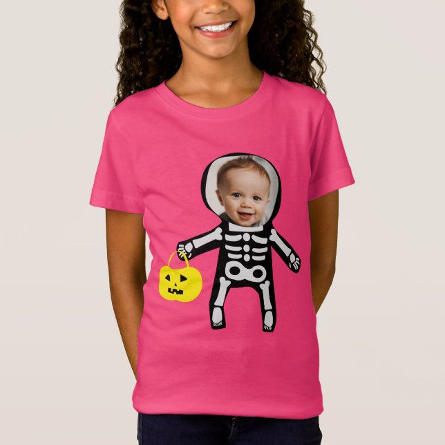 Camiseta Foto personalizada, truque de esqueleto do Hallowe (Frente)