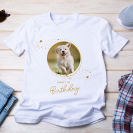 Camiseta Foto Pet Dourada Stars Dog Aniversário Personaliza