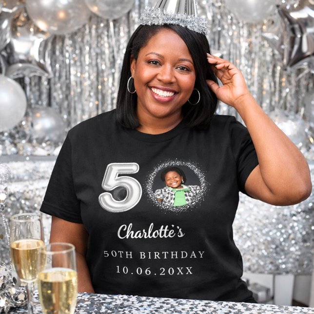 Camiseta Foto preta de prata de 50 anos (Criador carregado)