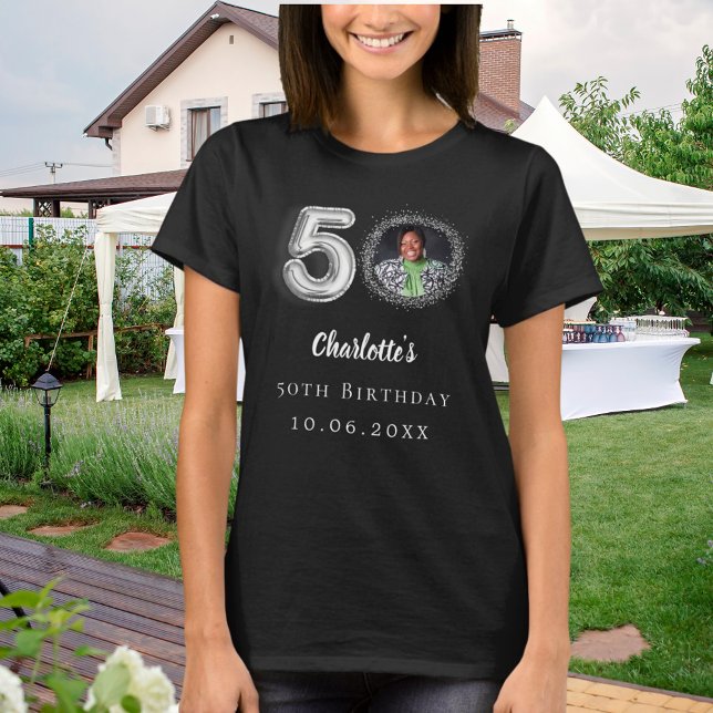 Camiseta Foto preta de prata de 50 anos (Criador carregado)