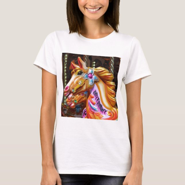 Camiseta Foto Quadrada - Cavalos de Feliz-volta (Frente)
