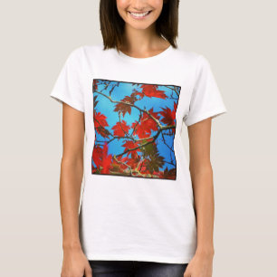 Camiseta Foto quadrada - folhas de outono vermelhas