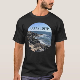 Camiseta Foto redonda no oceano Atlântico Mar de Shore Rock