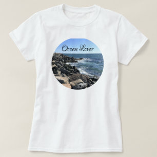 Camiseta Foto redonda no oceano Atlântico Rocky Shoreline S