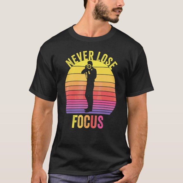 Camiseta Fotografia da Câmera de Fotografia Nunca Foco em P (Frente)