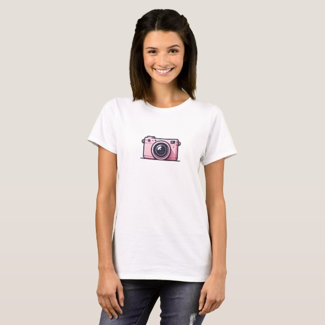 Camiseta Fotografia da Câmera de Snapshot Rosa Trendy (Frente Completa)