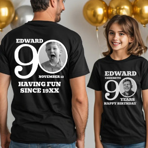 Camiseta Fotografia de 90º aniversário em dupla face com no