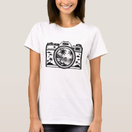 Camiseta Fotografia de Praia de Viagem Câmera