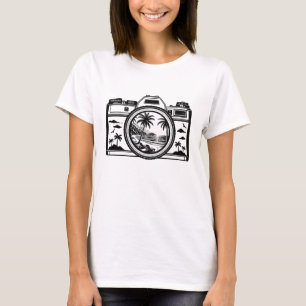 Camiseta Fotografia de Praia de Viagem Câmera