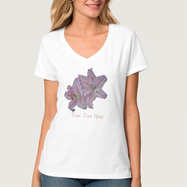 Camiseta fotografia floral de flores lírios cor-de-rosa (Frente)