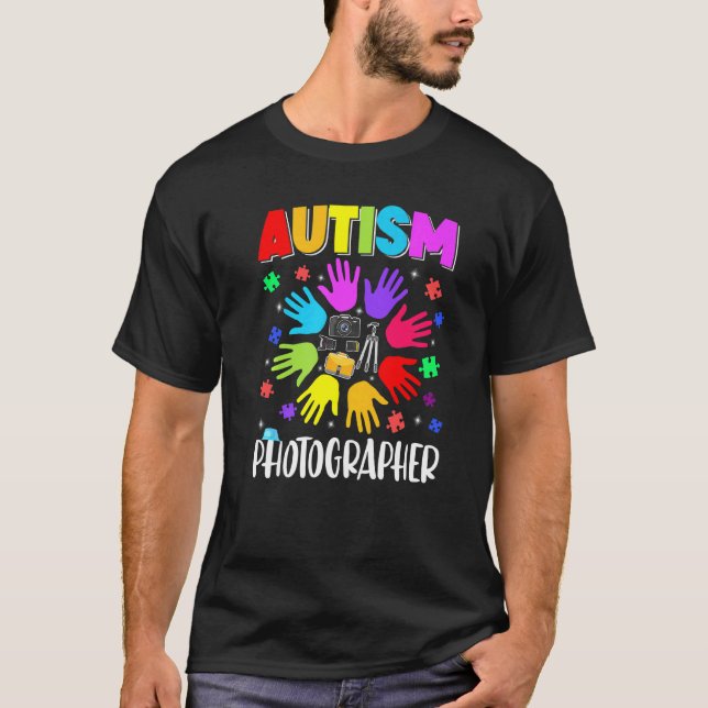 Camiseta Fotógrafo Autismo Quebra-cabeça Conscientização do (Frente)