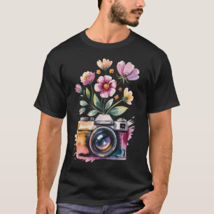 Camiseta Fotógrafo Câmera Fotografia Com Floral Aquarela