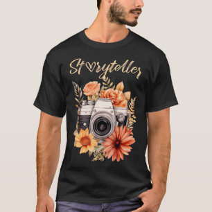 Camiseta Fotógrafo Contador de Histórias Câmera Vintage Flo