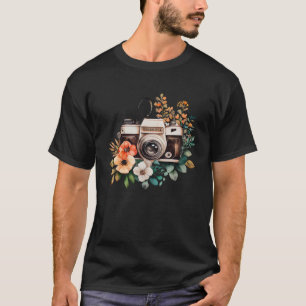 Camiseta Fotógrafo Floral Aquarela Câmera Vintage Foto