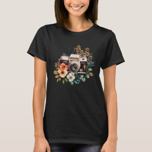 Camiseta Fotógrafo Floral Aquarela Câmera Vintage Foto