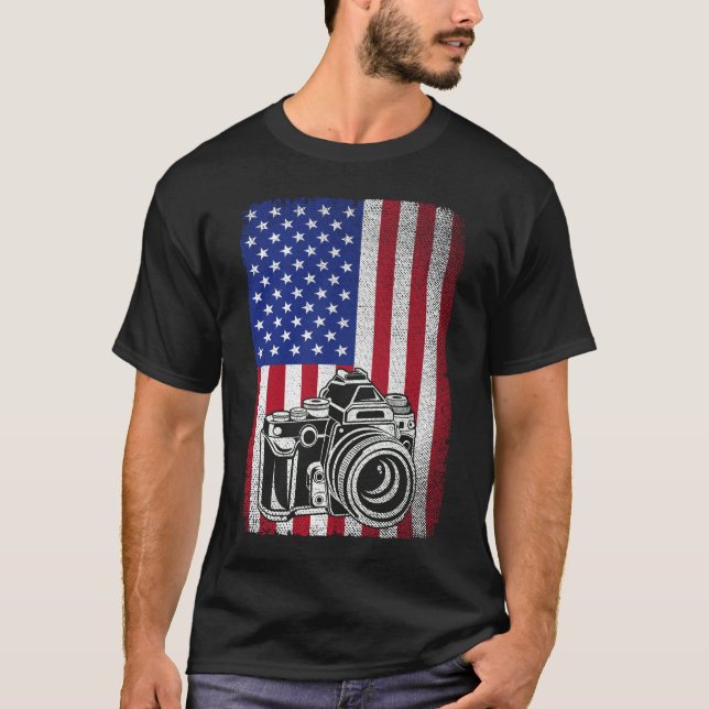 Camiseta Fotógrafo Fotografia Lover American Flag (Frente)