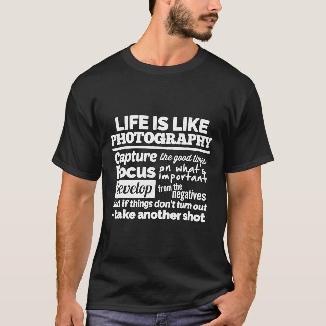 Camiseta Fotógrafos T SHIRT Life é como... Captura, Foco (Frente)