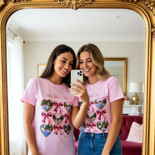 Camiseta Fotos de Galentines com Corações e Laço em Colagem