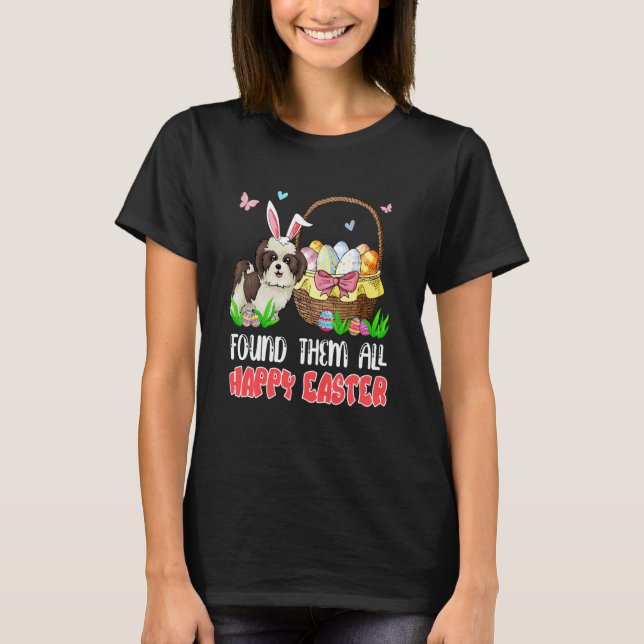 Camiseta Found Them All Happy Easter Bunny Shih Tzu Hunting (Frente)