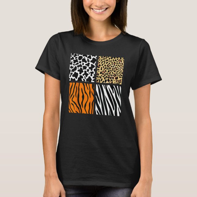 Camiseta Four Animal Pattern Cow Tiger Leopard Zebra Animal (Frente)