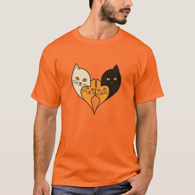 Camiseta Four Cats, One Heart – Minimal Cat Love T-Shirt (Frente)