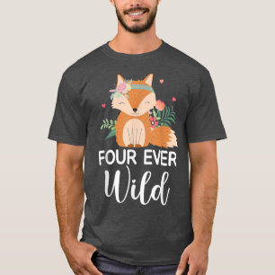 Camiseta Four Ever Wild Cute 4th Birthday Girl Fo Bday 4 Ye