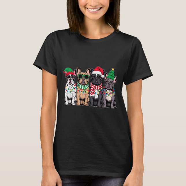 Camiseta Four French Bulldog Dogs Christmas Funny Santa Rei (Frente)