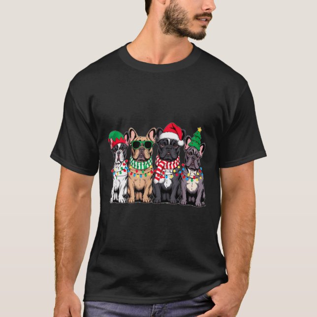 Camiseta Four French Bulldog Dogs Christmas Funny Santa Rei (Frente)