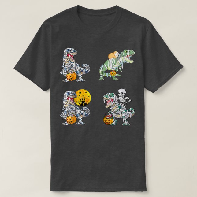 Camiseta Four Skeleton Riding Mummy Dinosaur T re Halloween (Frente do Design)