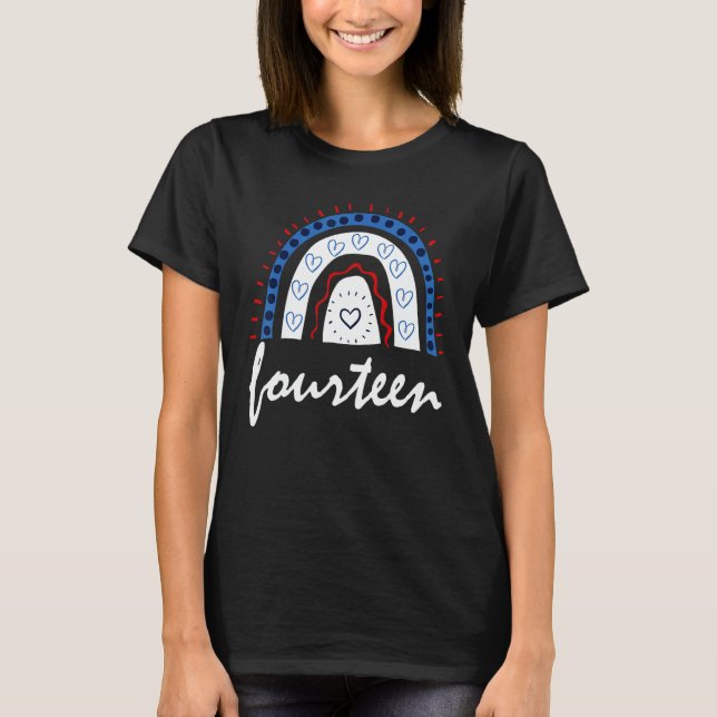 Camiseta Fourteen Year Old Rainbow 14th Birthday For Girls  (Frente)