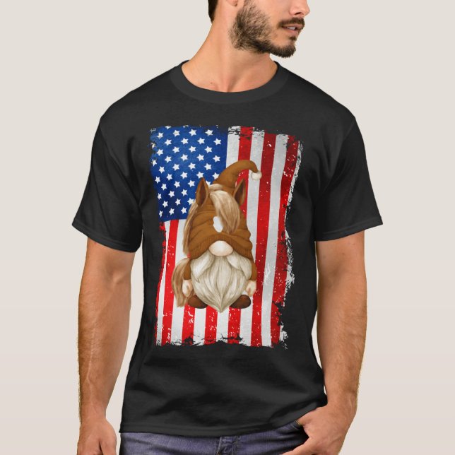 Camiseta Fourth Of July Gnome Graphic Patriotic Horse Ameri (Frente)