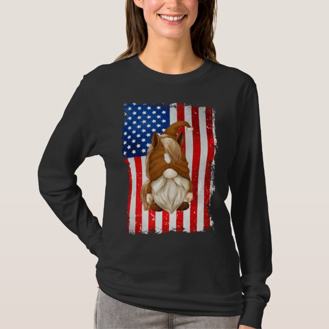 Camiseta Fourth Of July Gnome Graphic Patriotic Horse Ameri (Frente)