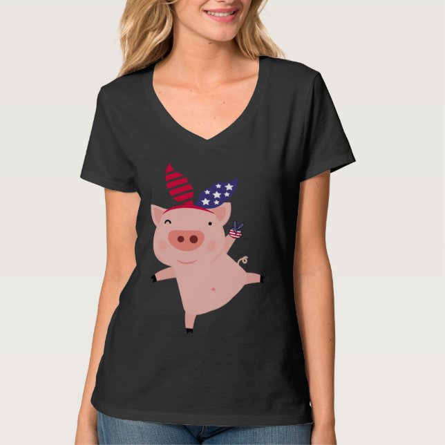 Camiseta Fourth of July Pig (Frente)